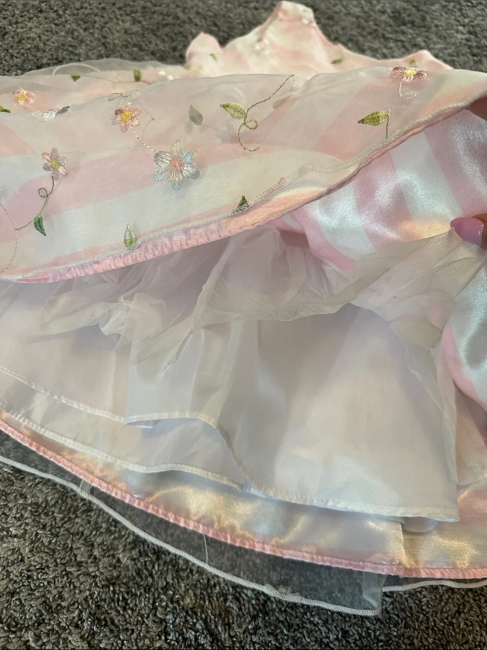 Pink and White Striped Floral Bow Dress